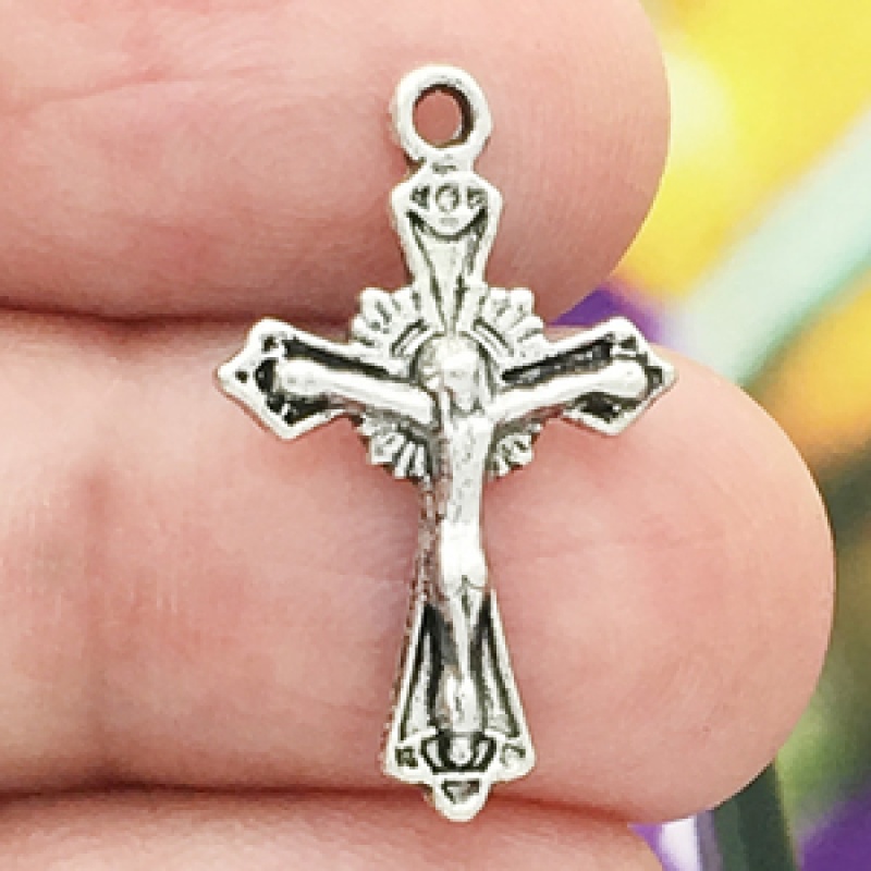 Crucifix Cross Charm In Antique Silver Pewter Small