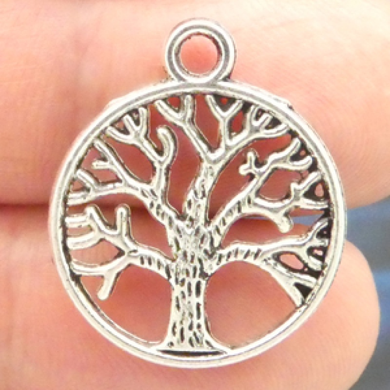 Tree Of Life Circle Charm Pendant In Silver Pewter Medium