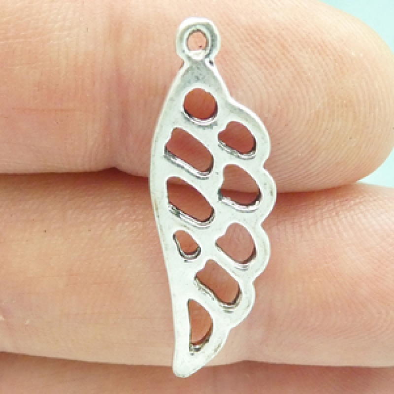Silver Angel Wings Charm In Pewter Reversible