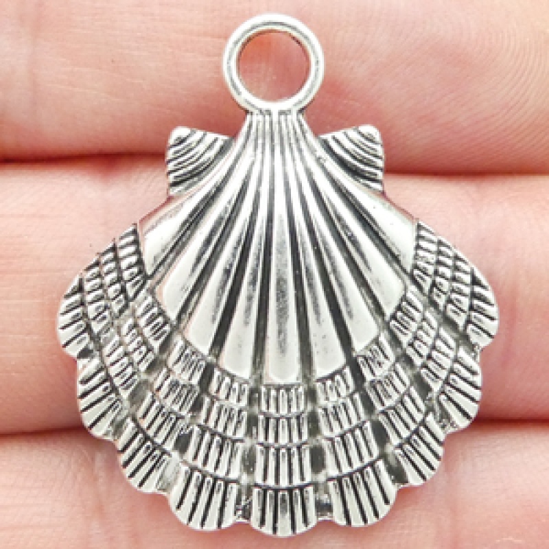 Silver Sea Shell Charms Wholesale Large In Pewter
