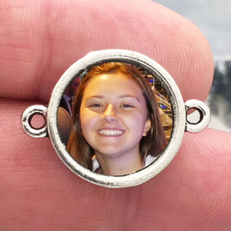 Round Photo Charm In Silver Pewter Picture Charm With Double Bail