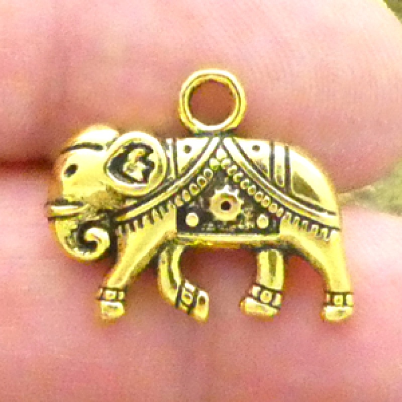 Ornate Flat Double Sided Elephant Charm In Antique Gold Pewter