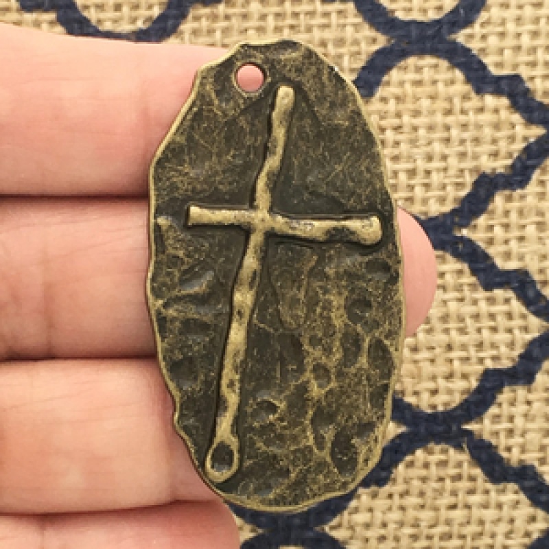 Hammered Cross Pendant In Bronze Pewter