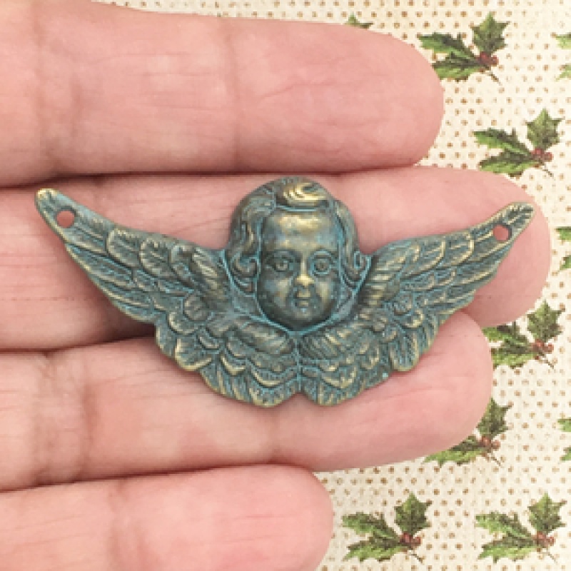 St Raphael Angel Charm In Antique Gold Turquoise Pewter