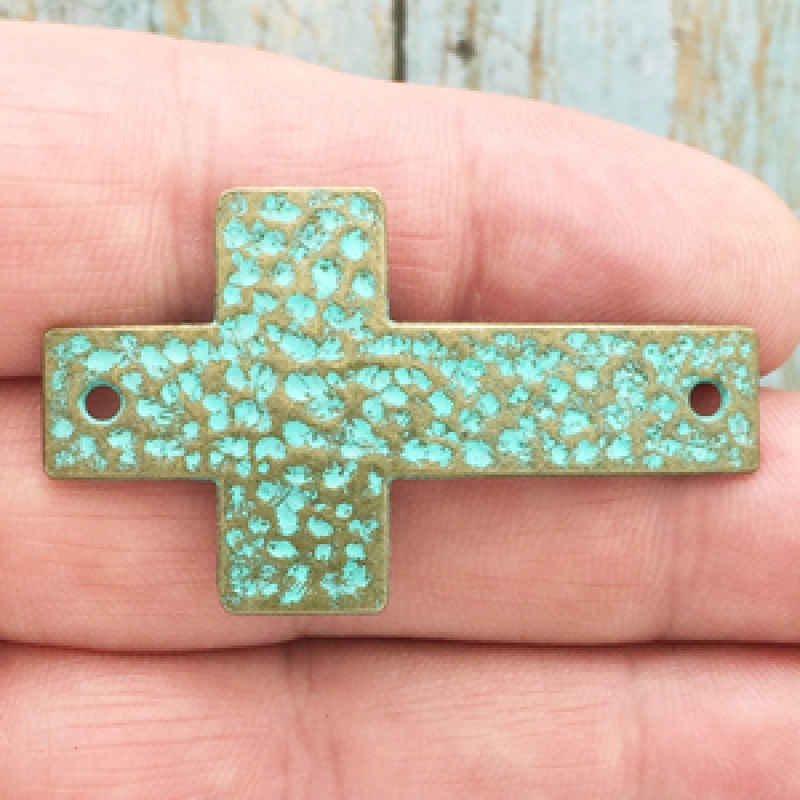 Bracelet Connector Cross Pendant In Oxidized Turquoise Gold Pewter