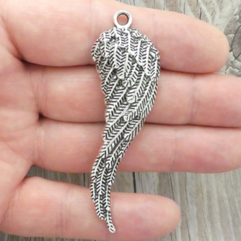 Silver Angel Wing Charm In Antique Pewter
