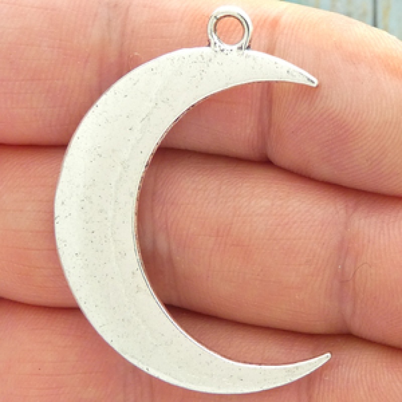 Crescent Moon Pendant In Silver Pewter Large