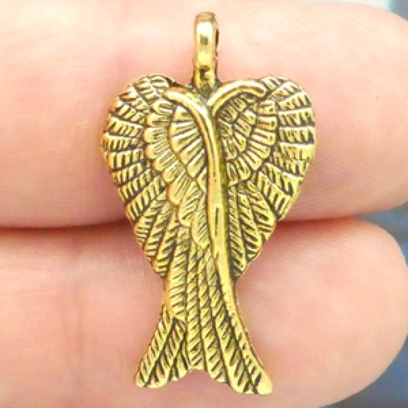 Crossed Angel Wing Charm In Antique Gold Pewter