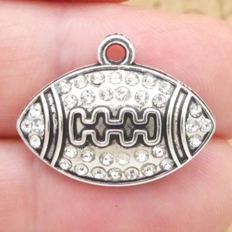 Silver Football Charms Wholesale With Crystal Accents In Pewter