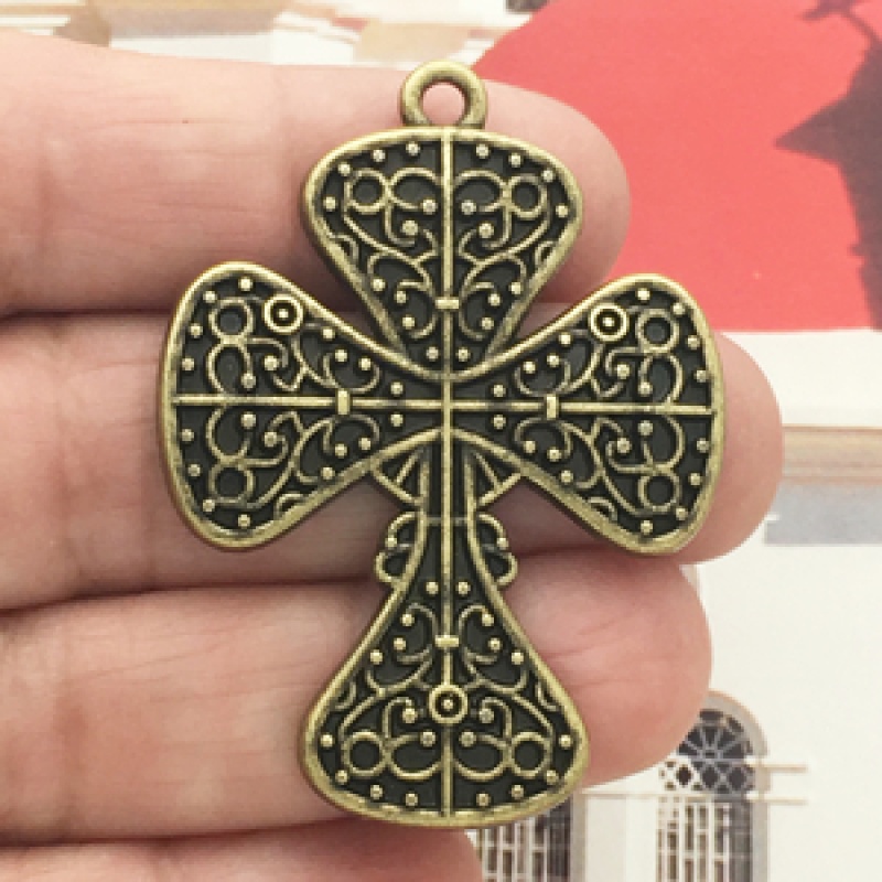 Ornate Bronze Cross Pendant In Pewter