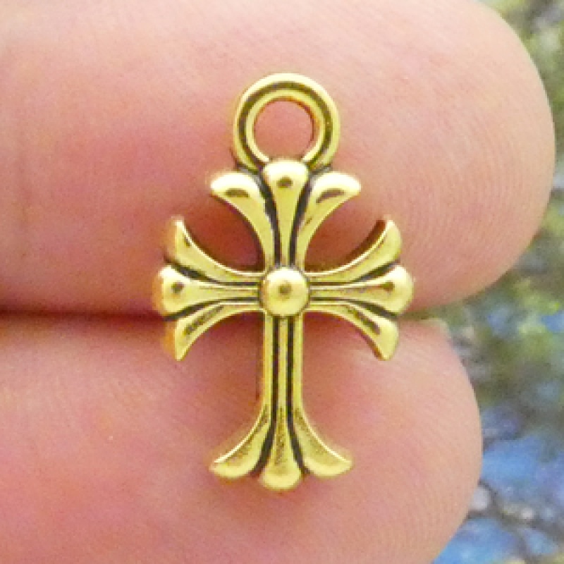 Small Gold Cross Charms Wholesale In Pewter