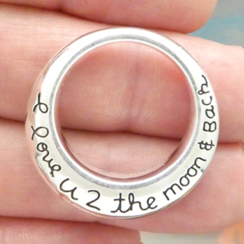 I Love You To Moon And Back Charm With Open Circle In Silver Pewter