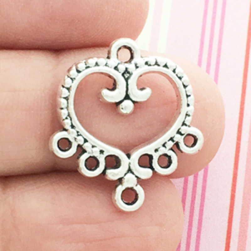 Silver Open Heart Charm With 5 Loops In Pewter