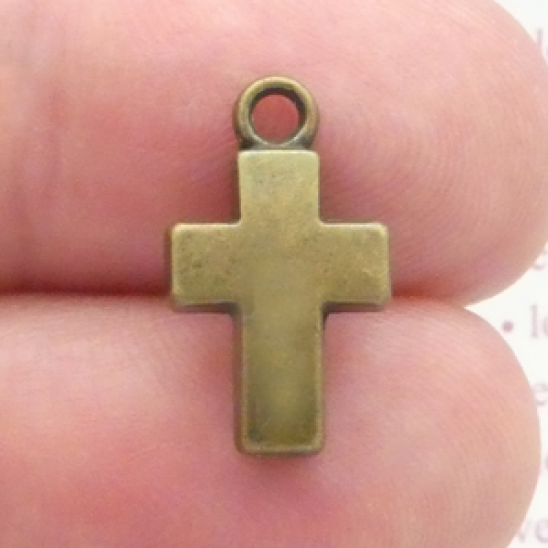 Small Plain Cross Charm In Bronze Pewter
