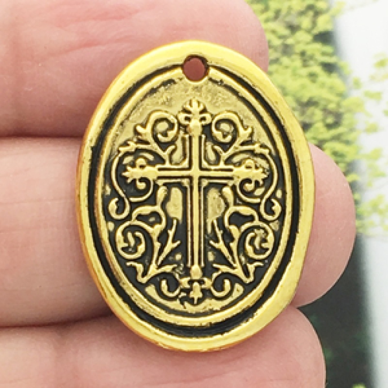 Gold Cross Medallion In Pewter