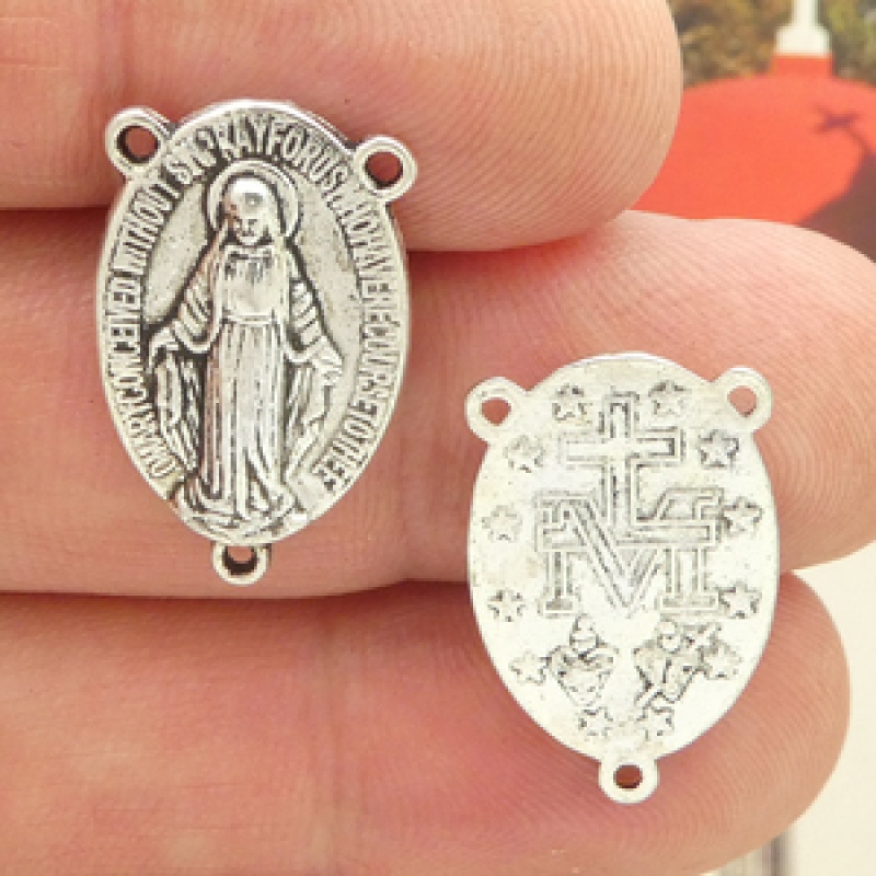 Miraculous Medal Rosary Centerpiece Wholesale In Silver Pewter