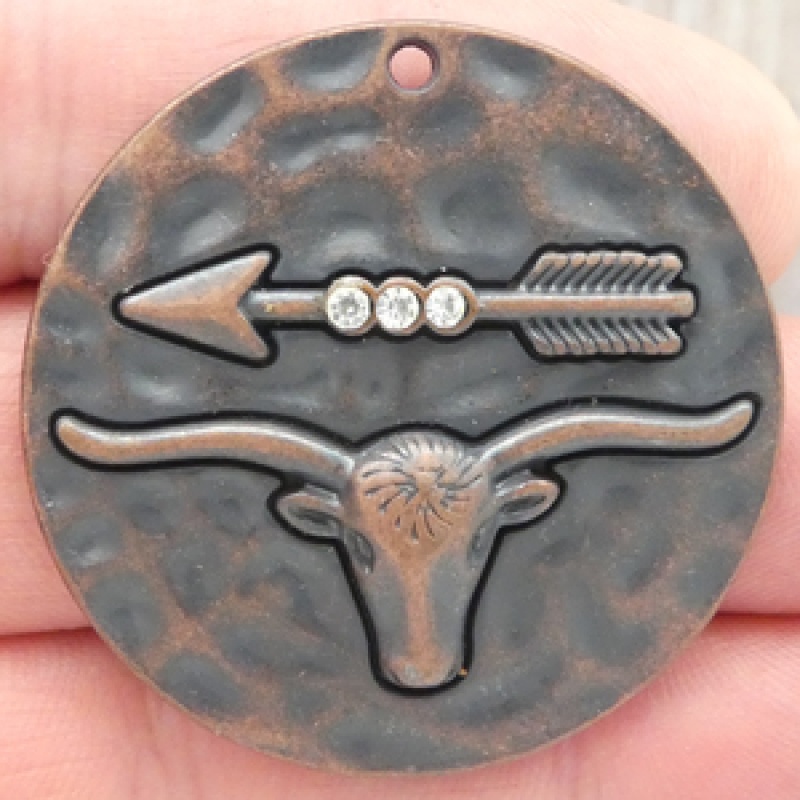 Longhorn Pendants Wholesale In Copper Pewter With Rhinestones