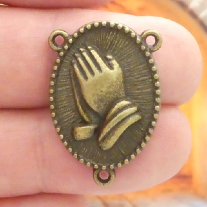 Praying Hands Rosary Center Bulk In Bronze Pewter