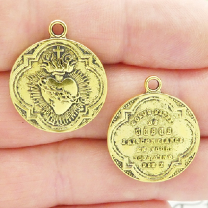 Gold Sacred Heart Charms Wholesale In Pewter