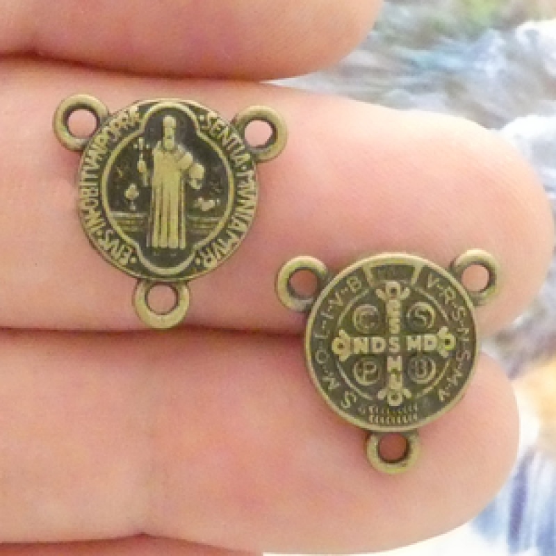 Bronze St Benedict Rosary Center In Pewter Small