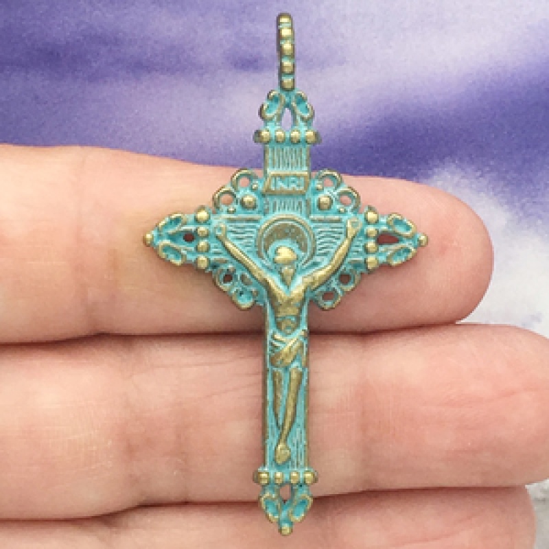 Gold Crucifix Pendants Wholesale In Pewter With Patina