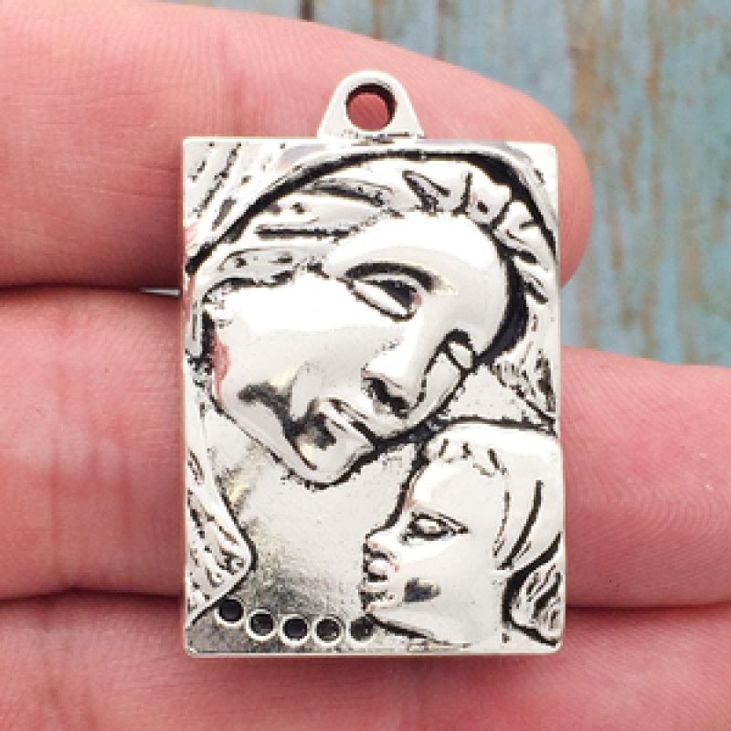 Mary And Jesus Pendant Silver Pewter