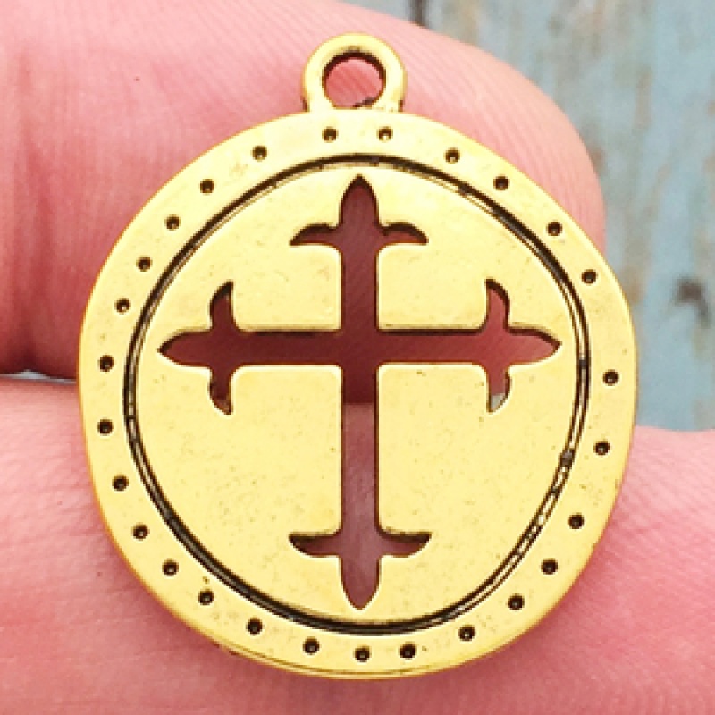 Fleur De Lis Cross Pendant Gold Pewter