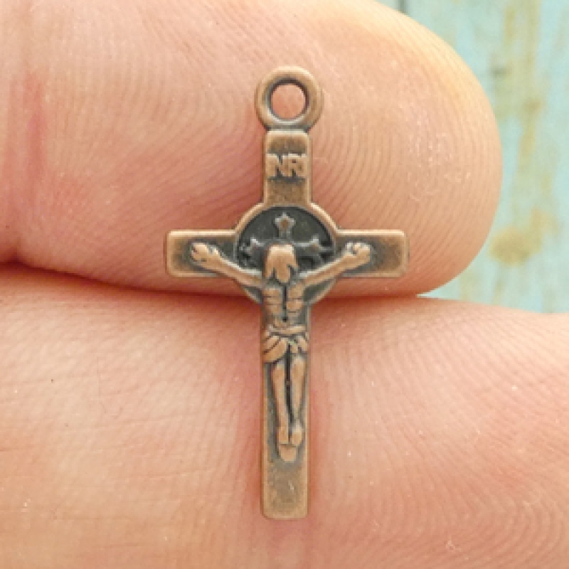 St Benedict Crucifix Pendant In Copper Pewter Small