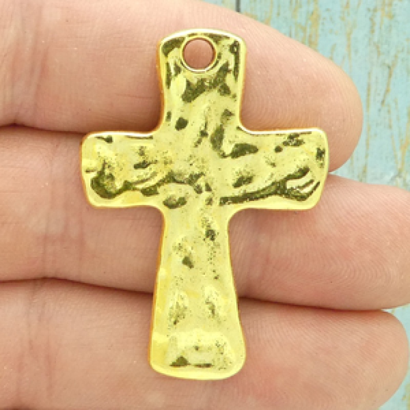 Hammered Cross Pendants Wholesale In Gold Pewter