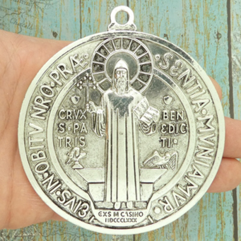 St Benedict Medal Door Ornament Silver Pewter Extra Large