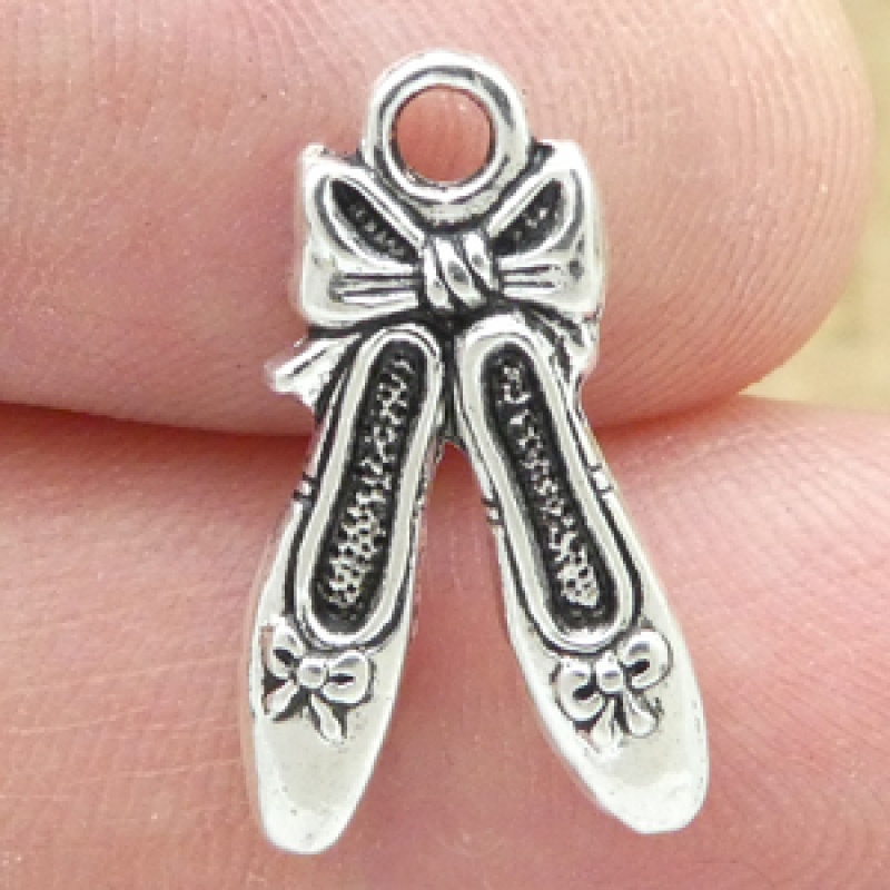 Ballet Shoes Charm In Antique Silver Pewter Flat