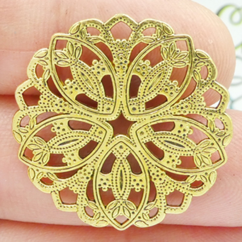 Ornate Gold Round Pendant In Pewter