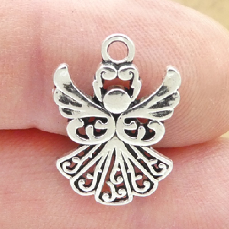 Filigree Angel Charm In Silver Pewter Small