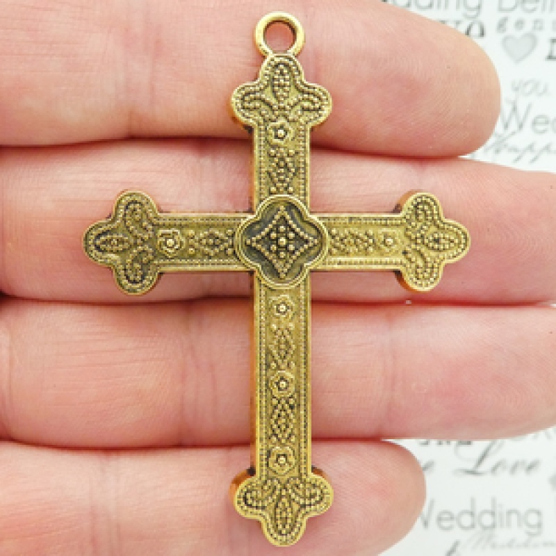 Orthodox Gold Cross Pendant In Pewter