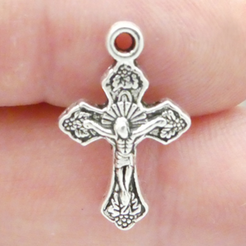 Fatima Crucifix Cross Charm In Silver Pewter Small