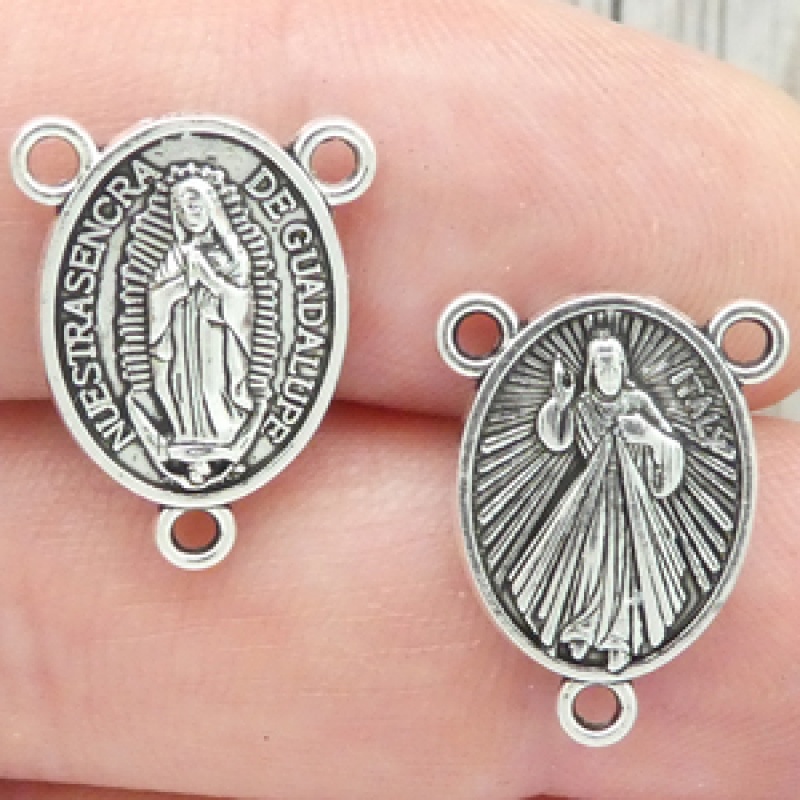 Our Lady Of Guadalupe Rosary Centerpiece In Silver Pewter