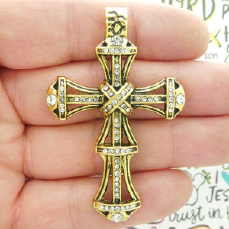 Gold Cross Pendants Wholesale With Crystal In Pewter