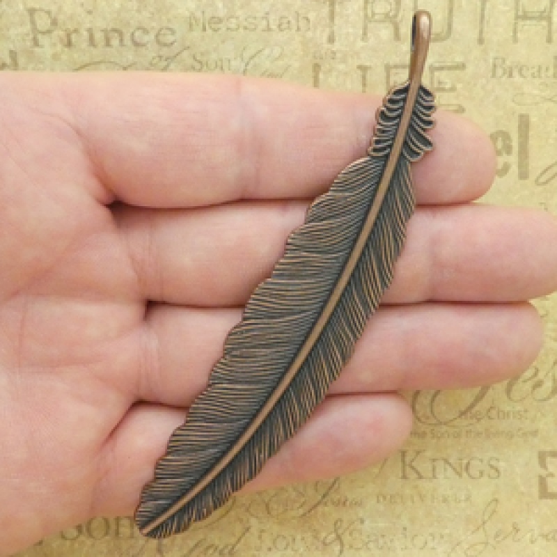 Copper Feather Pendant Bulk In Pewter Extra Large