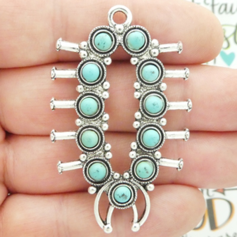 Indian Turquoise Pendant In Silver Pewter
