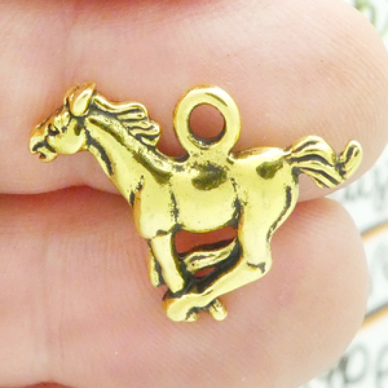 Galloping Horse Charms Wholesale In Antique Gold Pewter
