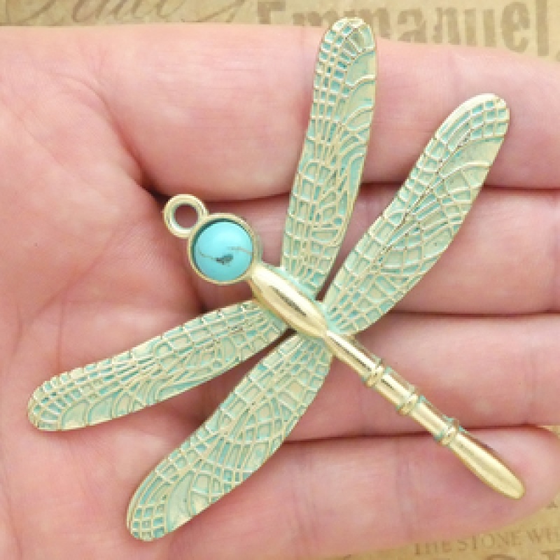 Dragonfly Pendants Wholesale In Patina Gold Pewter With Extra Large