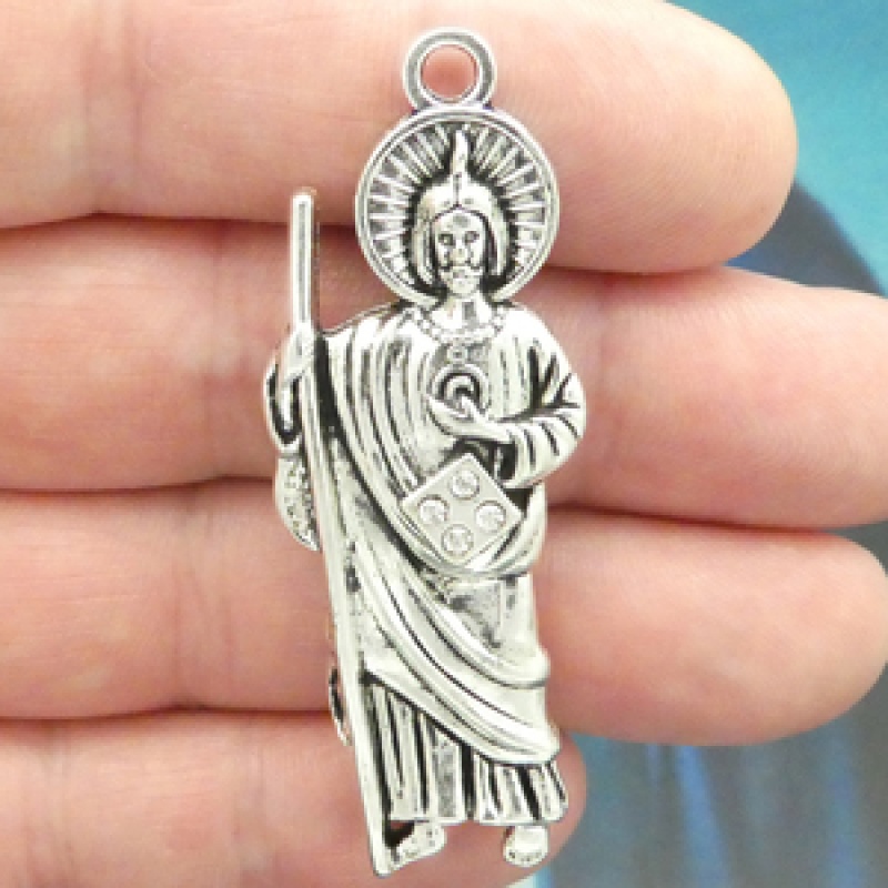 St Jude Charm Pendant Silver Pewter With Crystal