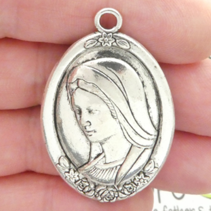 Blessed Virgin Mary Medal With Jesus Silver Pewter