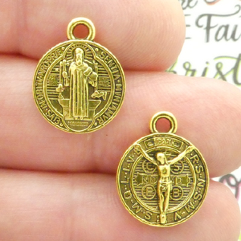 St Benedict Charms Bulk In Antique Gold Pewter Small