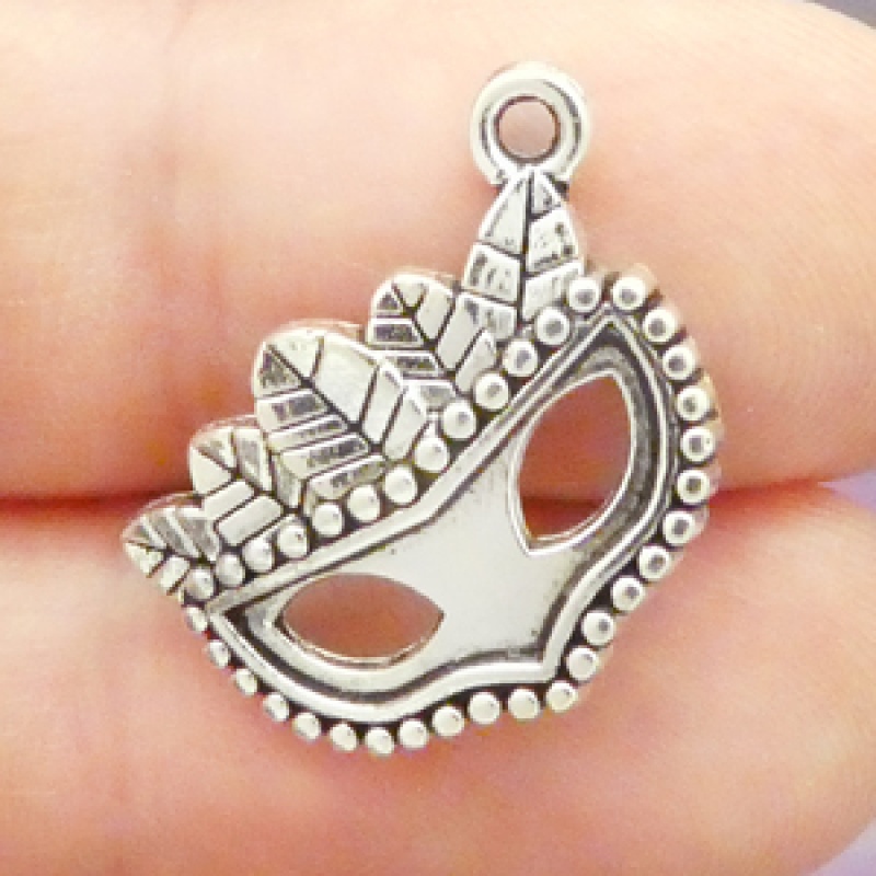 Mardi Gras Mask Charms Wholesale In Antique Silver Pewter