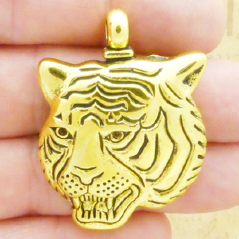 Tiger Head Pendants For Jewelry Making In Gold Pewter
