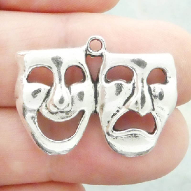 Comedy Tragedy Drama Mask Charms Wholesale In Silver Pewter