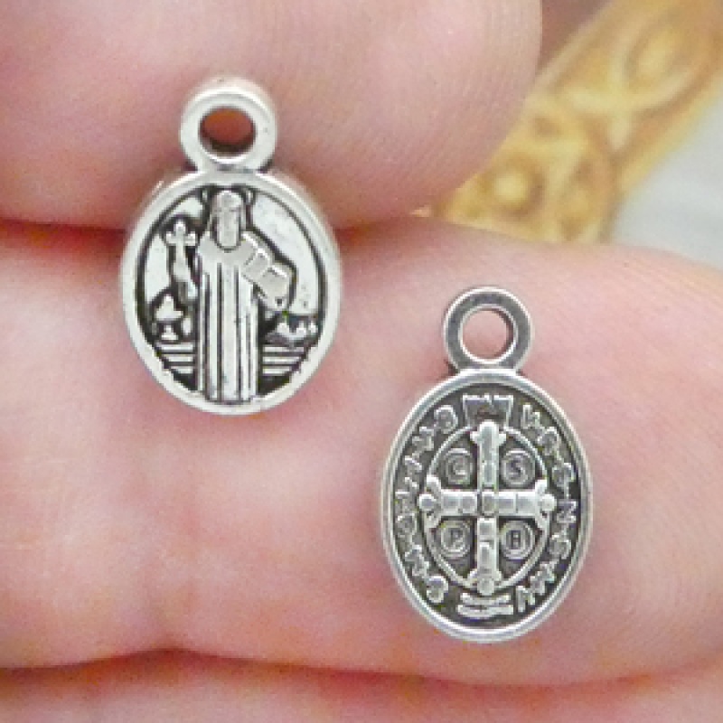Oval Tiny St Benedict Medals Wholesale In Antique Silver Pewter