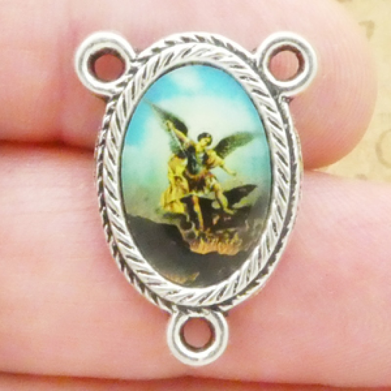 St Michael Rosary Center Silver Pewter In Spanish