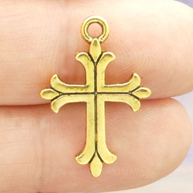 Simple Orthodox Cross Charms Wholesale In Antique Gold Pewter